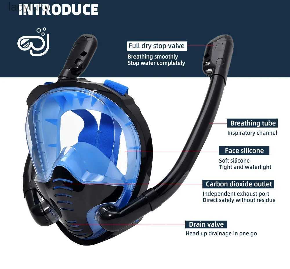 Diving Masks Snorkeling Mask 180Panoramic View Silicone Dry Top Snorkeling Diving Swimming Goggles with 2 Snorkels Anti-Fog Anti-LeakL240122-image-940323726