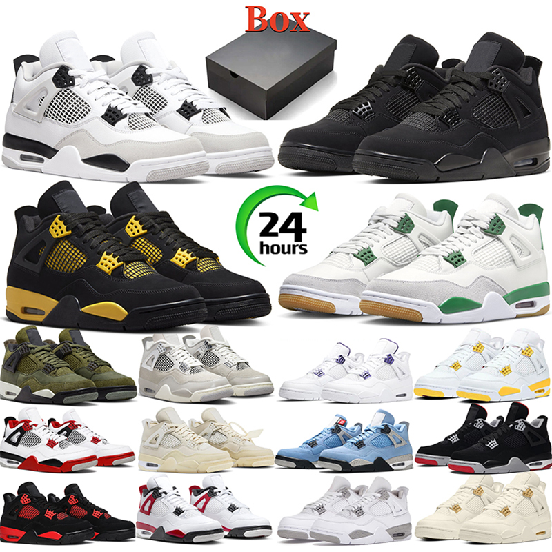 With box Military Black Cat 4 jumpman basketball shoes Outdoor Pine Green mens 4s Canvas Red Thunder Yellow White Oreo women mens sneakers sports trainers size 5.5-13 