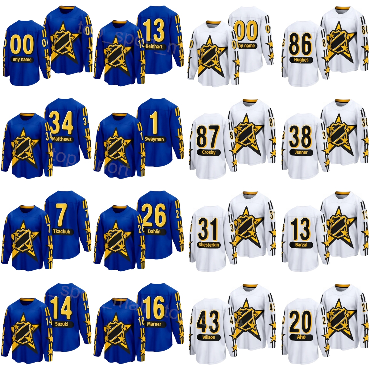 Maillot de hockey All-Star 2024 pour femmes et hommes, 88 David Pastrnak, 1 Jeremy Swayman, 26 Rasmus Dahlin, 20 Sebastian Aho, 38 Boone Jenner,
