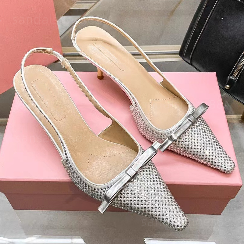 Crystal Heels Slingback Pumps Patent Leather Slingbacks with buckle Kitten heels Bow slingback Sandals Pointy toe Women Low heel slinbacks Design-image-940597538