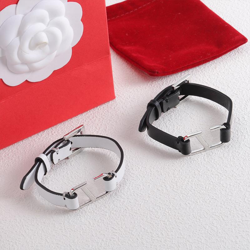 Casual Leather Bracelet for Men Women Designer Adjustable Unisex Bracelets Classics Black & White-image-940864859