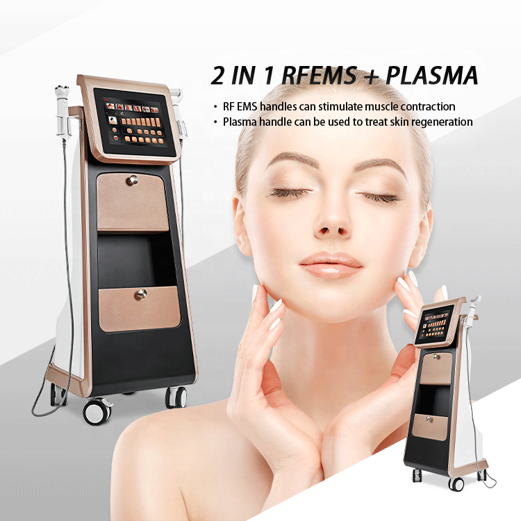Standing 2 Handles EMS RF + Plasma Face Lifting Epidermal Rejuvenation Skin Resurfacing Muscle Relax Machine Fibroblast Acne Spot Remove