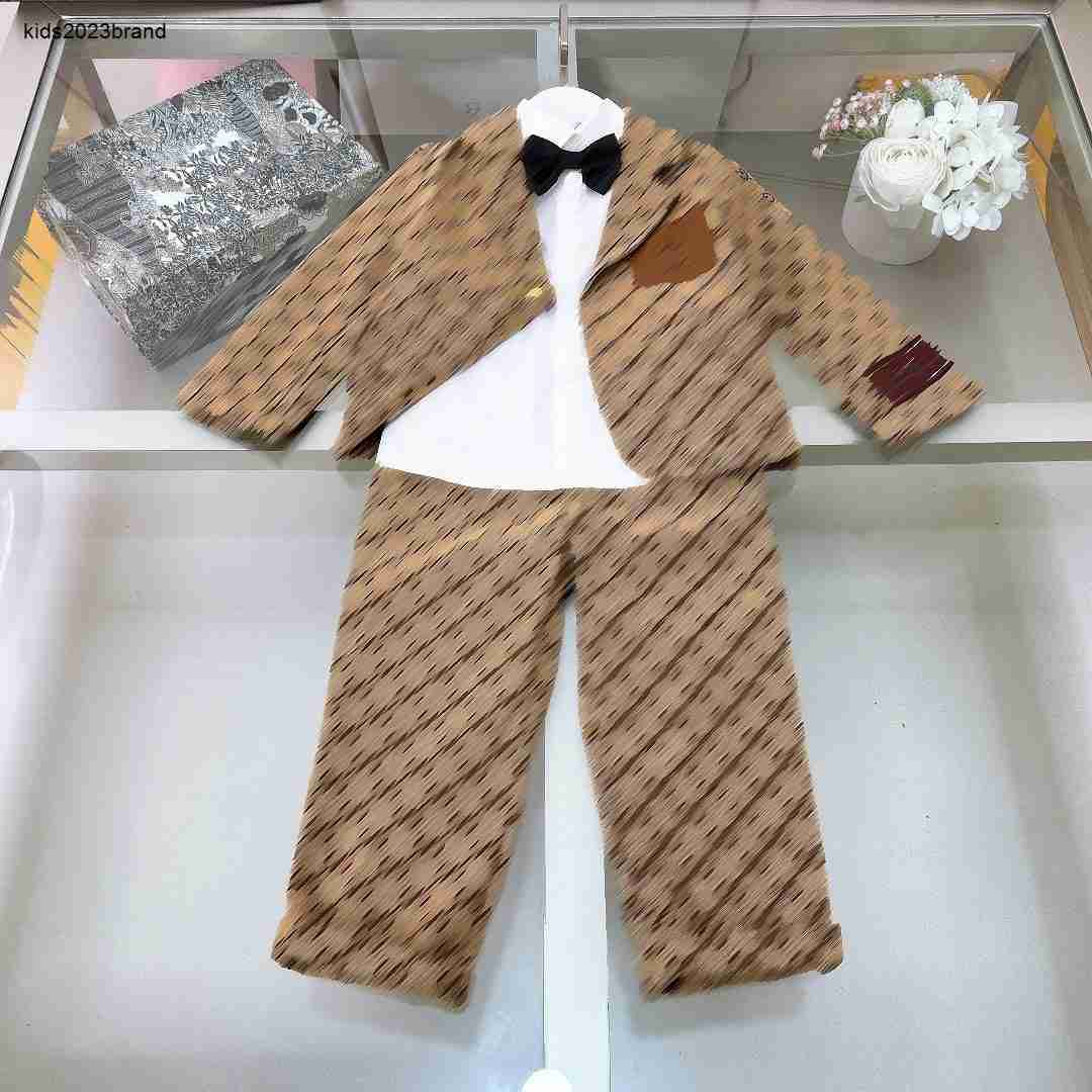 New baby Tracksuits boys three-piece KIds formal dress Size 100-150 Full print of letters jacket White shirt and pants Jan20-image-940830038