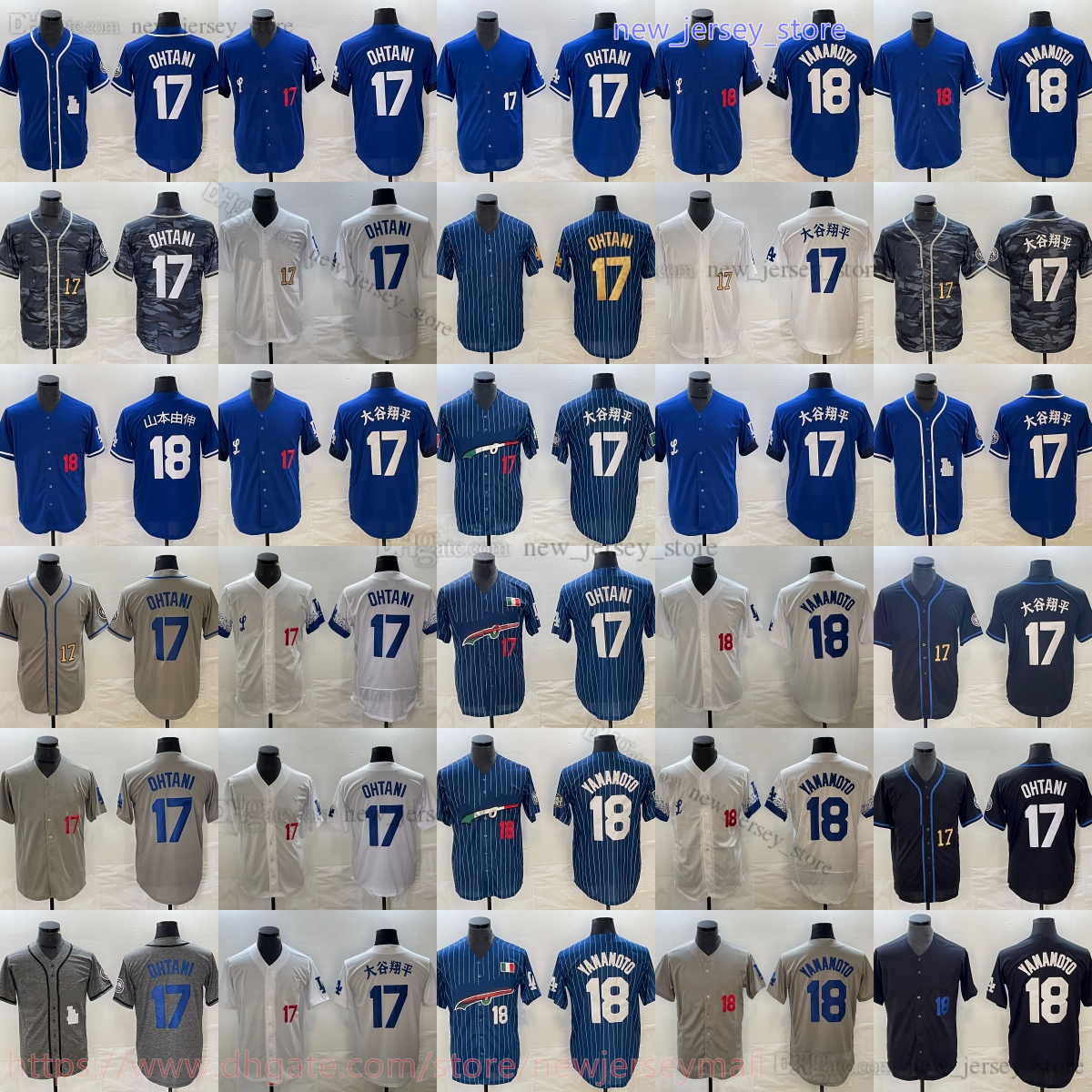 2024 Nouveau Baseball 17 Shohei Ohtani Jersey Home away 18 Yoshinobu Yamamoto Jerseys Bleu Blanc Gris Chemise de sport respirante Homme Femme Jeu