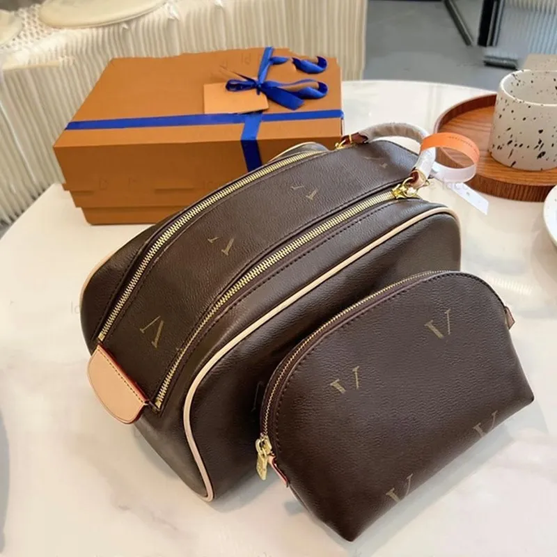 2PCS Designers Cosmetic Bag Women Handbags Purses Fashion Makeup Bags Classic Letter Plaid Wallets Genuine Leather 9 Colors-image-940702871