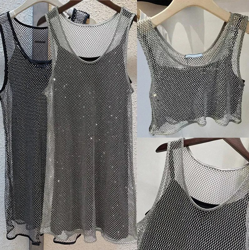 Sleeveless Womens Dress Hollowed Black Satin Sling Dress Rhinestone Shiny Hollow Vest Dresses 2pcs Set Denim Bra Tops Size S-L-image-803801458