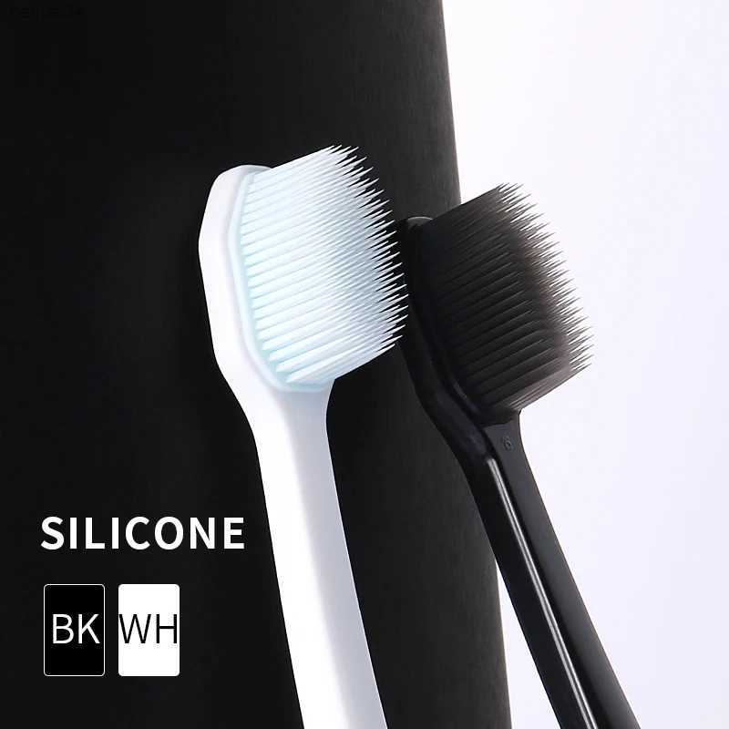 Toothbrush 4-nanometer silicone toothbrushes Small brush head black and white Suitable for adults Soft silicone brush-image-941273155