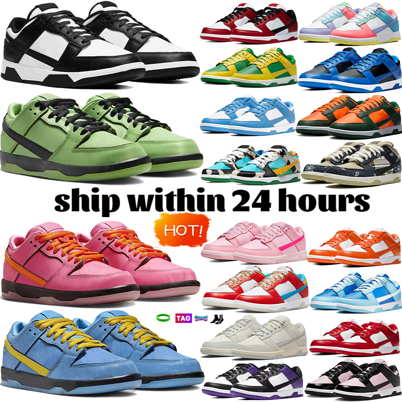 2024 Baskets de créateurs pour hommes Chaussures de course Blanc Noir Bulles de fleurs de panda Bouton d'or Noir Marron Chicago Split Coast Tripl