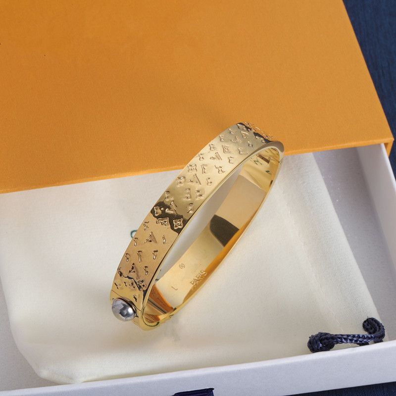 With BOX Fashion Style Bracelets Unisex Bangle Luxury Designer Jewelry 18K Gold Plated Stainless steel Wedding Lovers Gift Bangles Wholesale