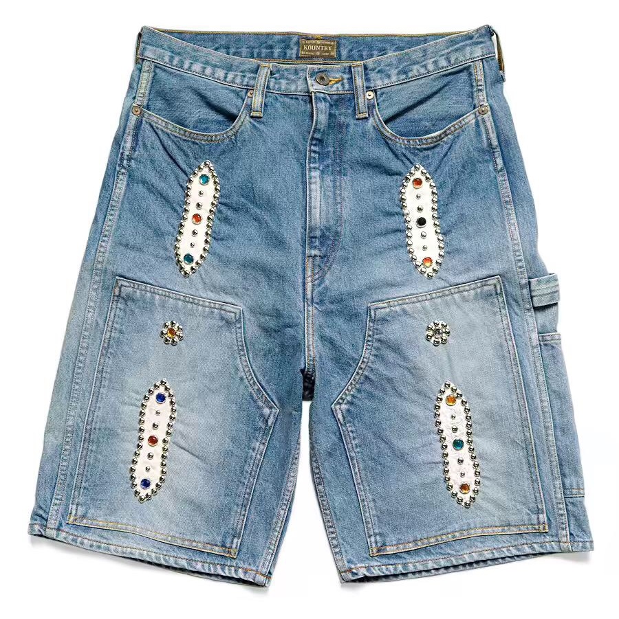 Casual Fashion Blue Embroidery Shorts Men Women High Quality Pants-image-941274566