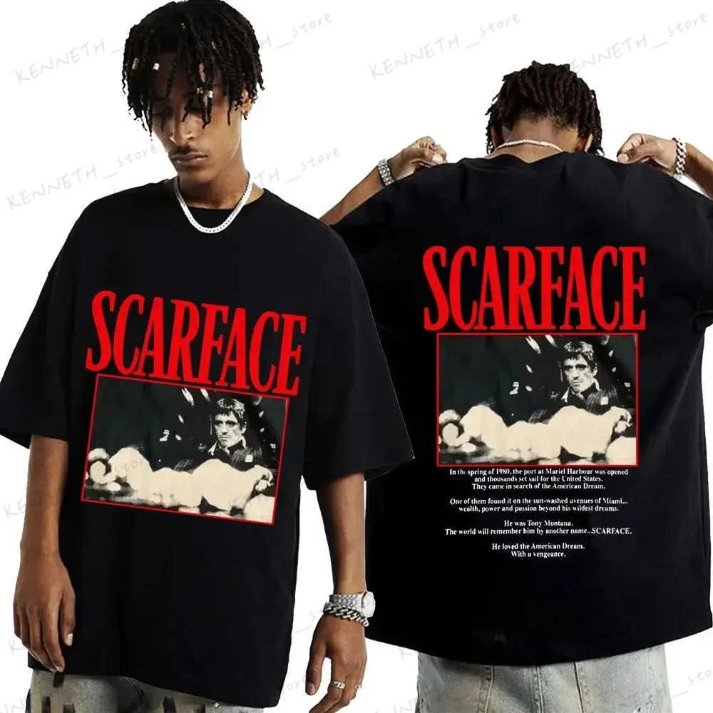 Men&#039;s T-Shirts Hip Hop Movie Scarface Tony Montana Graphics T-shirt Male Fashion Rock Clothing T Shirts Men&#039;s Vintage Oversized T Shirt-image-942268040