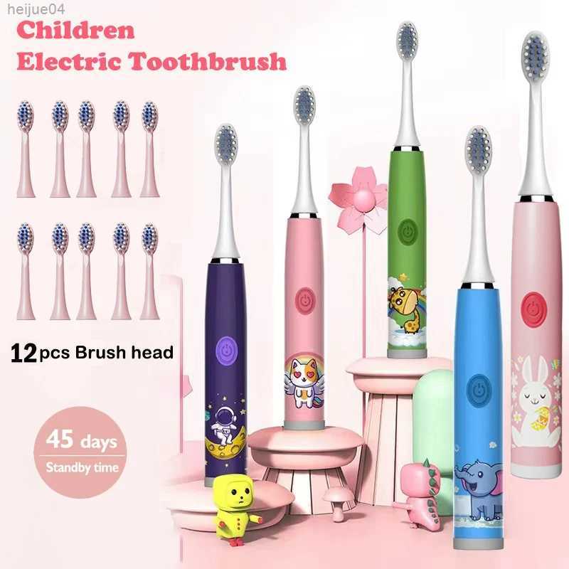 Toothbrush Sonic Electric Toothbrush For Children 12pcs Brush Heads Ultrasonic Rechargeable Timer Soft Hair IPX7 Waterproof Cleaning Brush-image-941265899