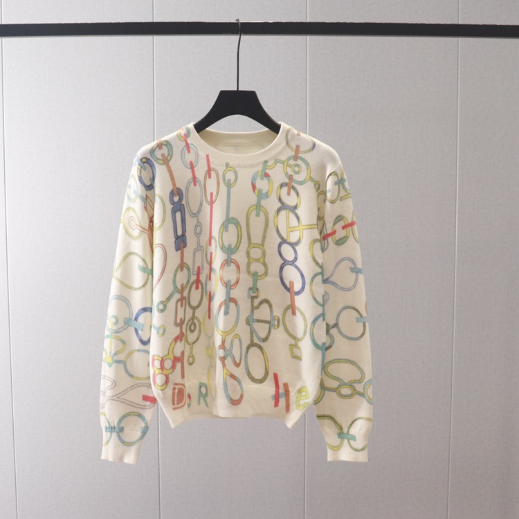 2024 Autumn Winter designer Womens printing Sweaters pink clothes Top Pullover Round Neck Knit Casual cute animal print Long Sleeve KnitwearX240903