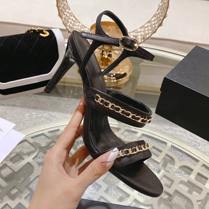 Sandal High Heel Shoe Two Chain Line Fashion Style 7.5cm Shoes FH8824-image-941821921
