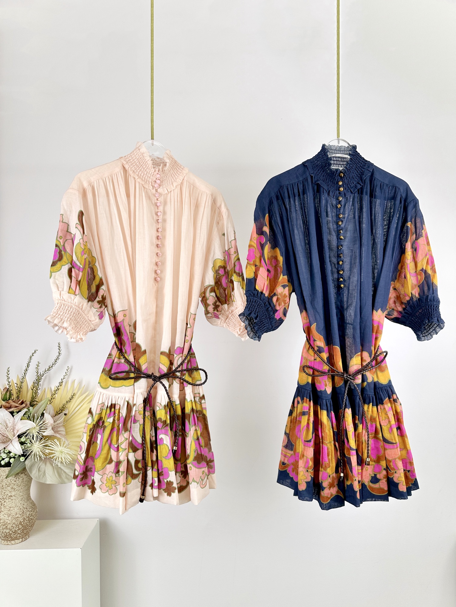 Mini robe printemps/été 2024 en tissu Ramie, avec petit col haut, manches lanternes, nouvelle collection