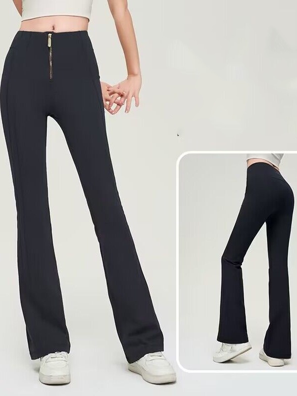 UU-1907 High-waist Fitness Suit Female Slim Yoga Bell Pants Running Exercise Quick-drying Front Zipper Yoga Pants-image-980220643