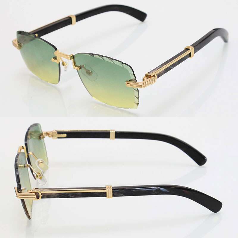 Luxury diamond cut lens Rimless Mens Sunglasses Large Square Designer Glasses 03770 Original Black Marbled Buffalo Horn Sunglasses mens Frames Si-image-941700890