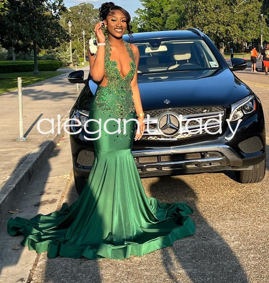 Emerald Green Luxury African Evening Birthday Dresses for Women Sparkly Diamond Crystal Prom Ceremony Gown vestidos gala-image-941730454