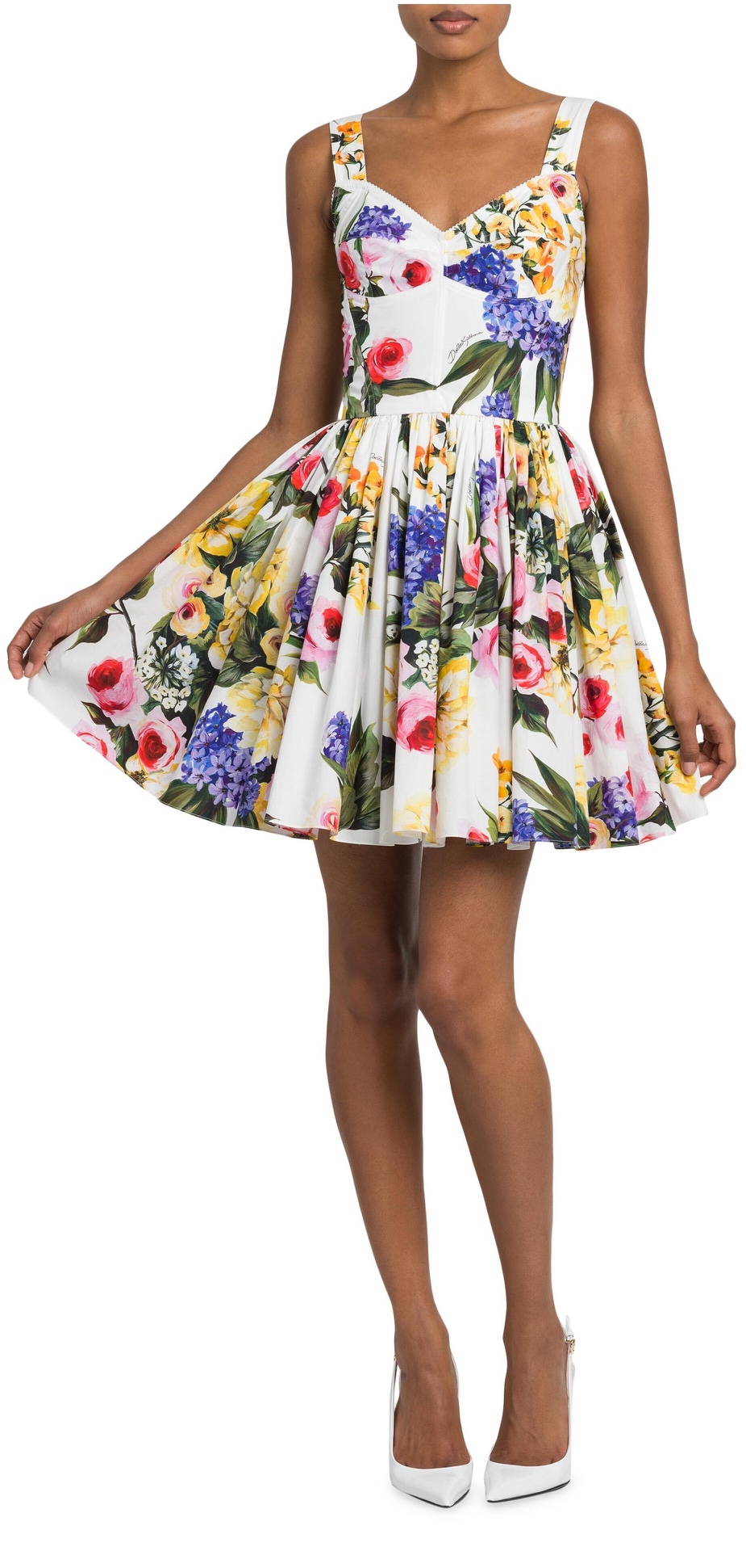 Luxury designer 2024 spring/summer new white background rose tight fitting suspender mini large hem dress