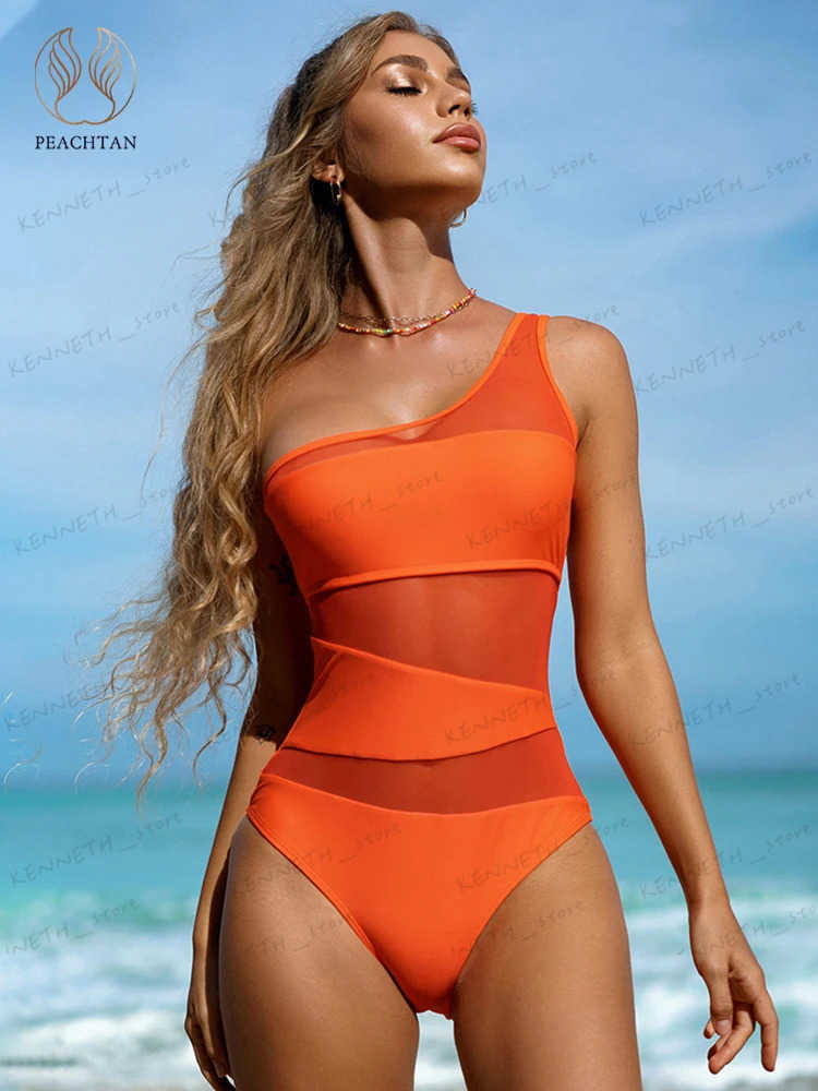Women's Swimwear Sexy One shoulder Mesh Patchwork One-pieces Swimwear Women 2023 New Hollow Out High Cut Women's swimsuit Monokini Push-image-942647730
