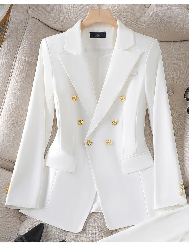 Women&#039;s Suits 2024 Designer Jacket Classic Double Breasted Business Suit Fashion Temperament Metal Lion Button Blazer Outer Size S-4XL-image-941745246