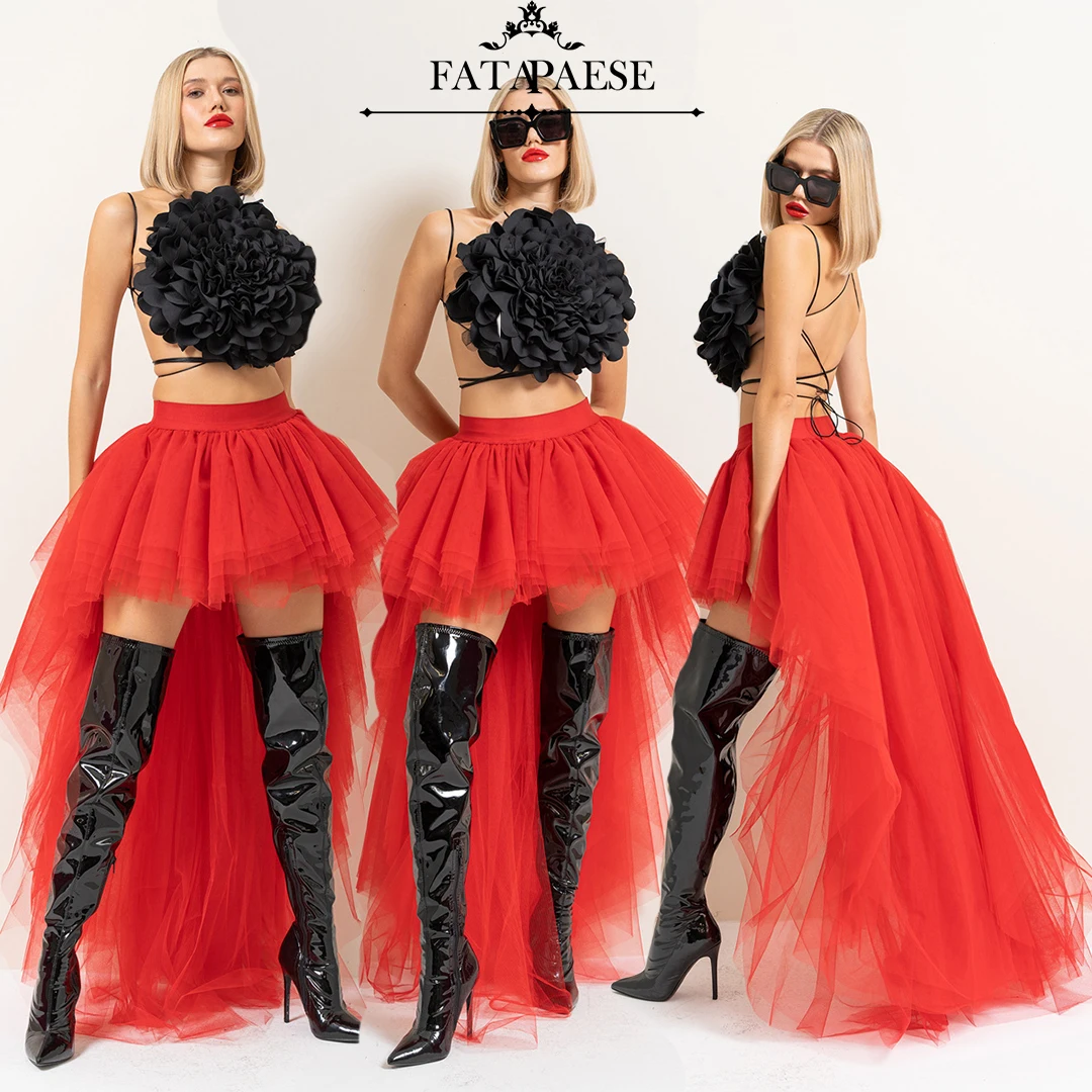 FATAPAESE High-low skirt Featuring a Multi-layered Tulle Construction and an Elasticated High Waist TUTU Skirt Gothic Gowns CPA805-image-941988659