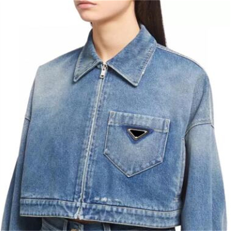 Women Jackets Denim Coat Designer Womens Triangle Letters Woman Fashionable Casual Short Jacket-image-941968638