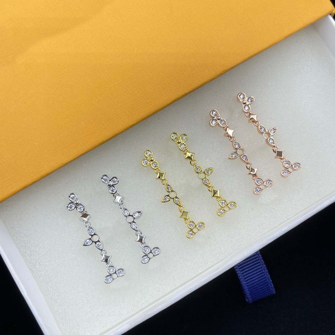 Luxury, Designer earrings Gold/Silver/Rose gold 3 colors floral Zircon Geometric shape Stylish Charm Women&#039;s earrings High quality Christmas-image-941857945