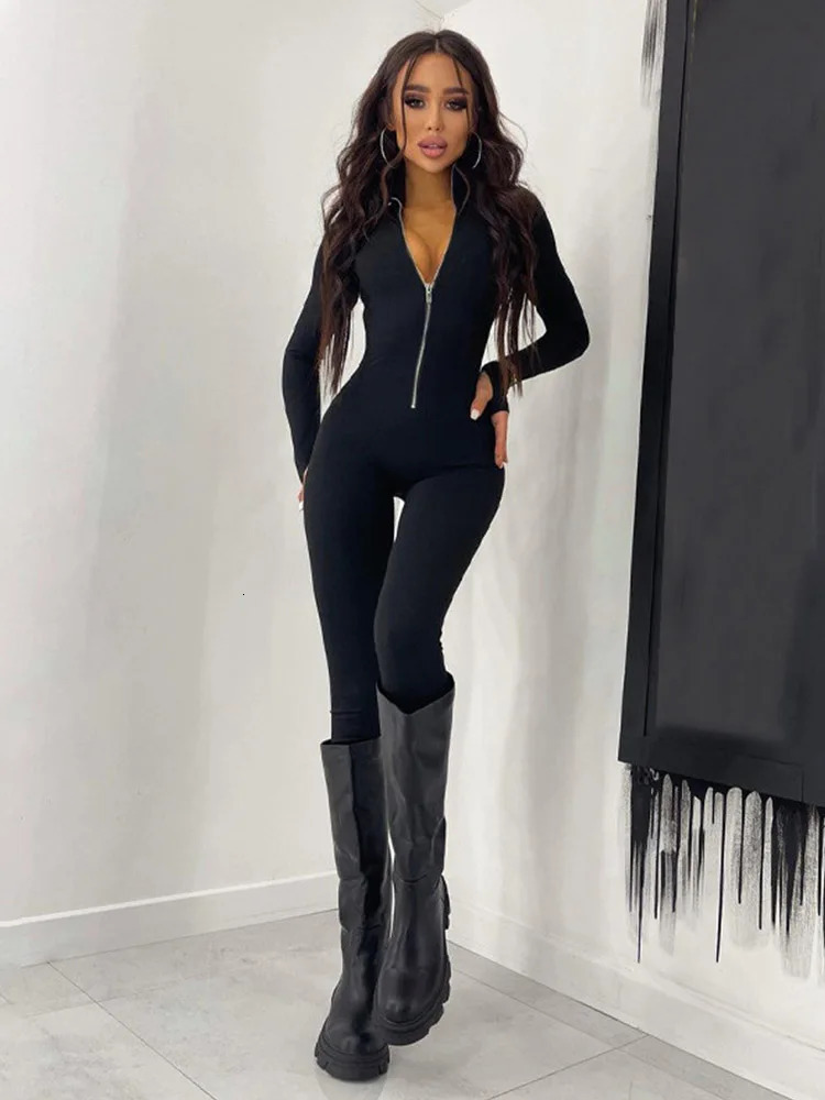 Huhugirl Fitness Outfit Female Casual Sport Workout Zipper Jumpsuit Women Romper Long Sleeves Skinny Activity Wear Overalls Tops 24030-image-942021289