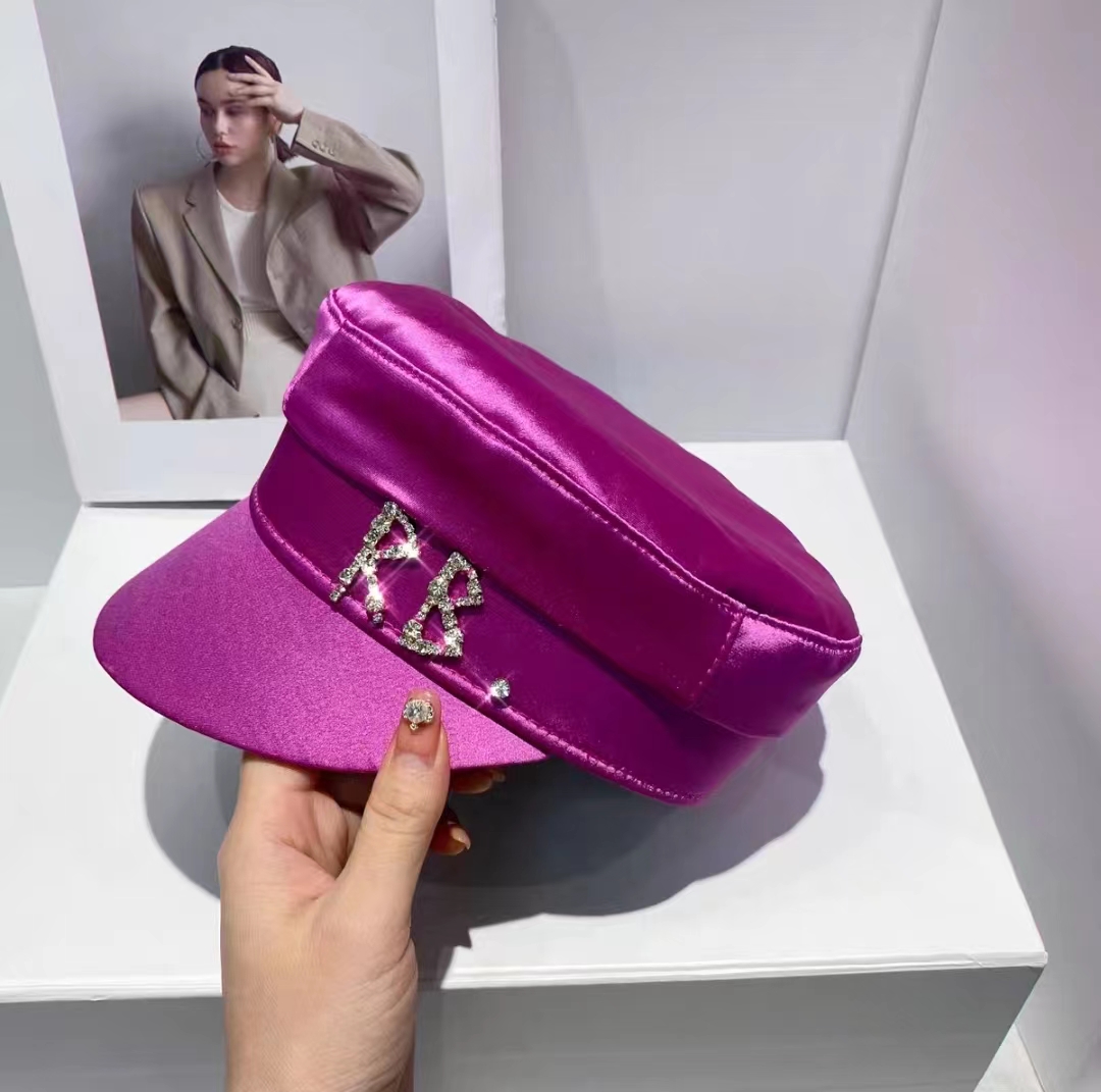 Berets Black Hats for Women Beret Four Seasons Letter Military Hat Fashion Causal Travel Satin Flat Top Hat Blue Sailor Cap 230824-image-906959800