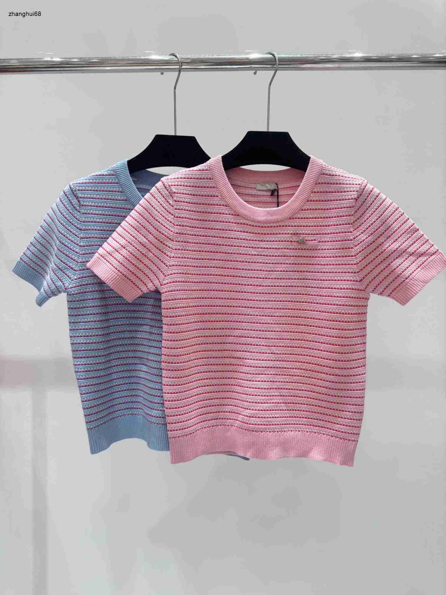 designer women costume T shirt fashion Stripe printing short sleeve high quality ladies knitting upper garment Jan 31-image-942156366