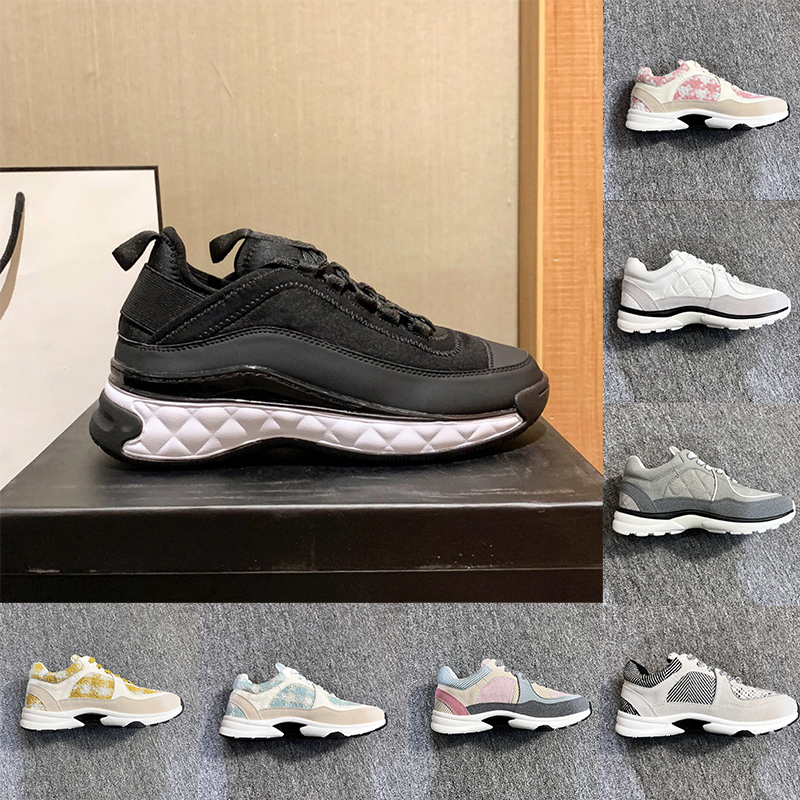 Designer running shoes New Chaneles Colored Sports Shoes Women&#039;s Thick Flower Black and White Panda Checkered Thick Sole Heightened Dad Shoe-image-942144432