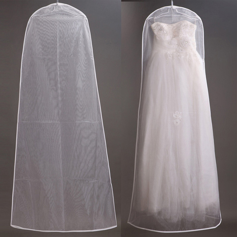 Illusion White Crystal Gauze Wedding Dress Dust Cover Long Wedding Gown Bag Dustproof Breathable transparent-image-942252506