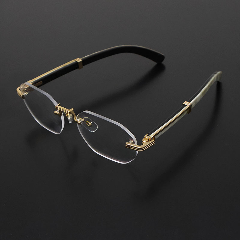 Luxury Rimless Eyewear Frames White Genuine Natural horn Eyeglasses C Decoration 18K Gold Frame Designer Men Myopic Optical Male and Female 54-21-image-942106796