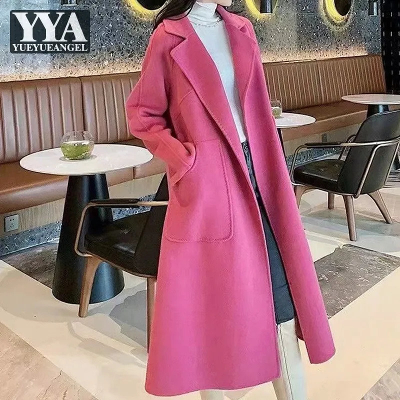 Office womens wool coat autumn long sleeved open top fashionable lapel solid color 240731
