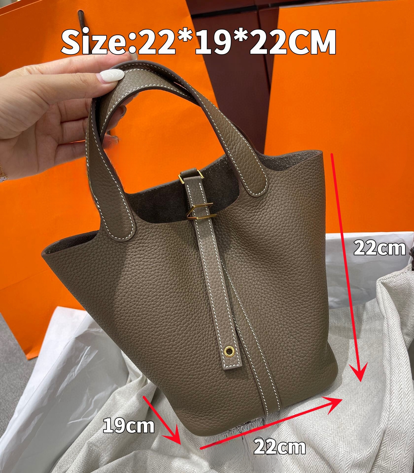 Top Lock Sac à main en cuir véritable grande capacité sac épaule double côtés 18 cm 22 cm