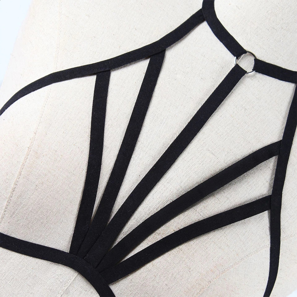 Womens Gothic sexy elastic straps Bustier hollow cage bra top Bralette underwear tank women see through exotic clothing 240731