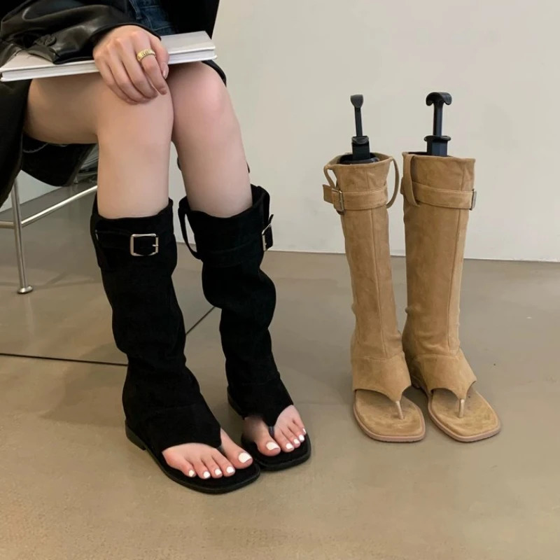 Sandals Womens 2024 Summer T-shaped Sandals Gothic Fashion Top Sandals Casual Edition Thick Bottom Roman Sandals 240731