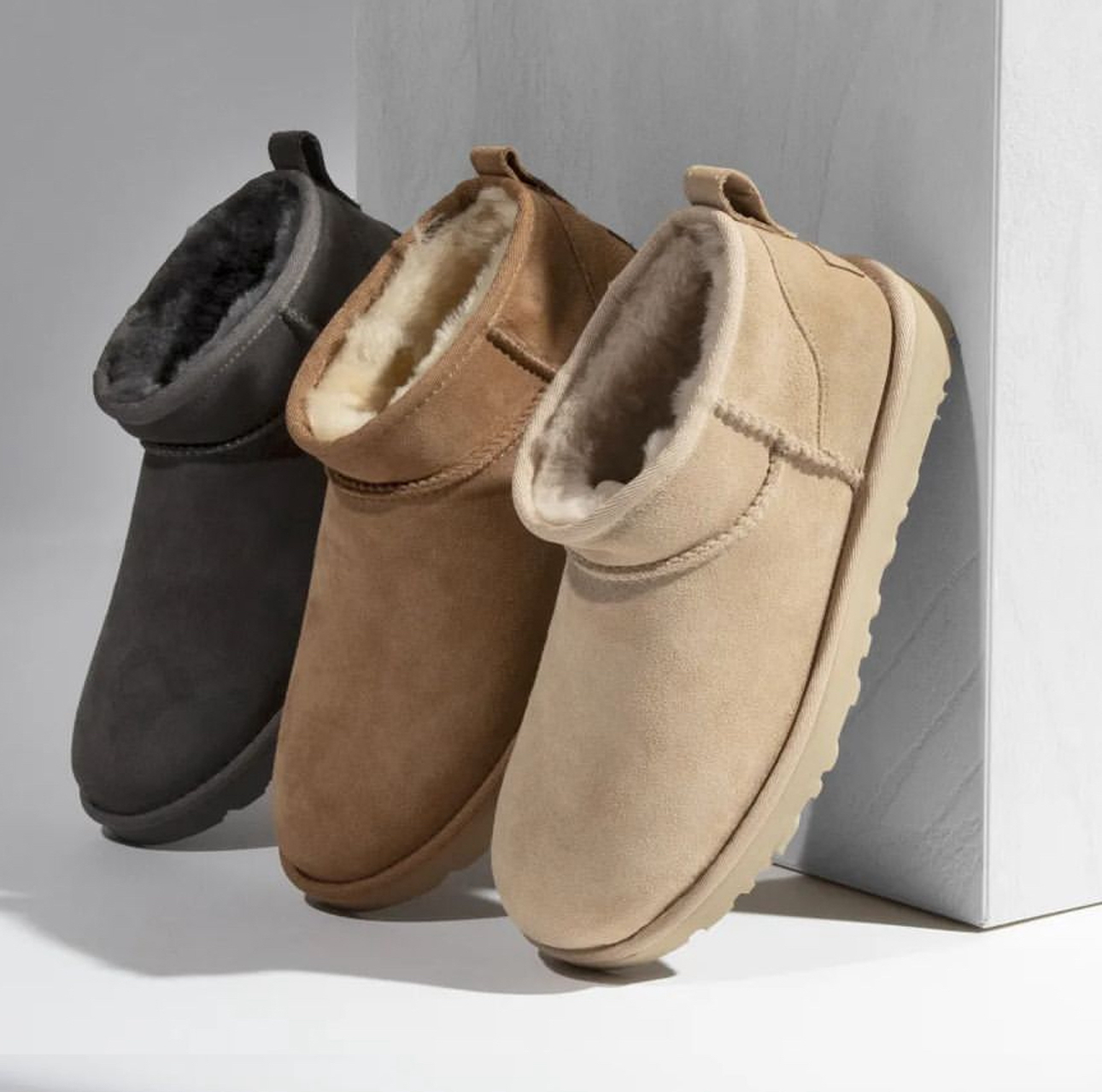 Designer ultra mini bottes bottes de neige plate-forme courte femmes hommes fourrure en peau de mouton Tasman Tazz sable graine de moutarde taill