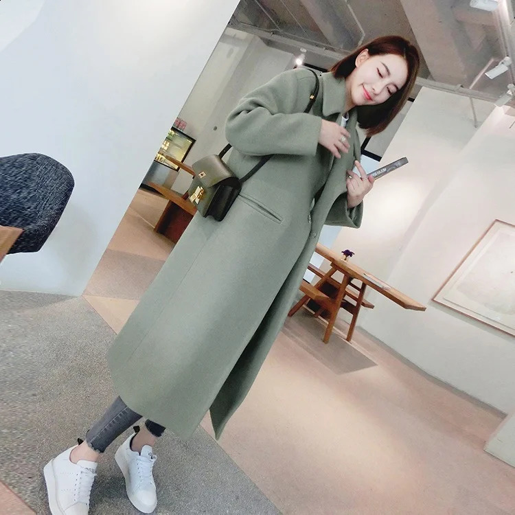 Mid length wool windbreaker for autumn and winter womens slim fit jacket outdoor clothing comfortable casual style 240731