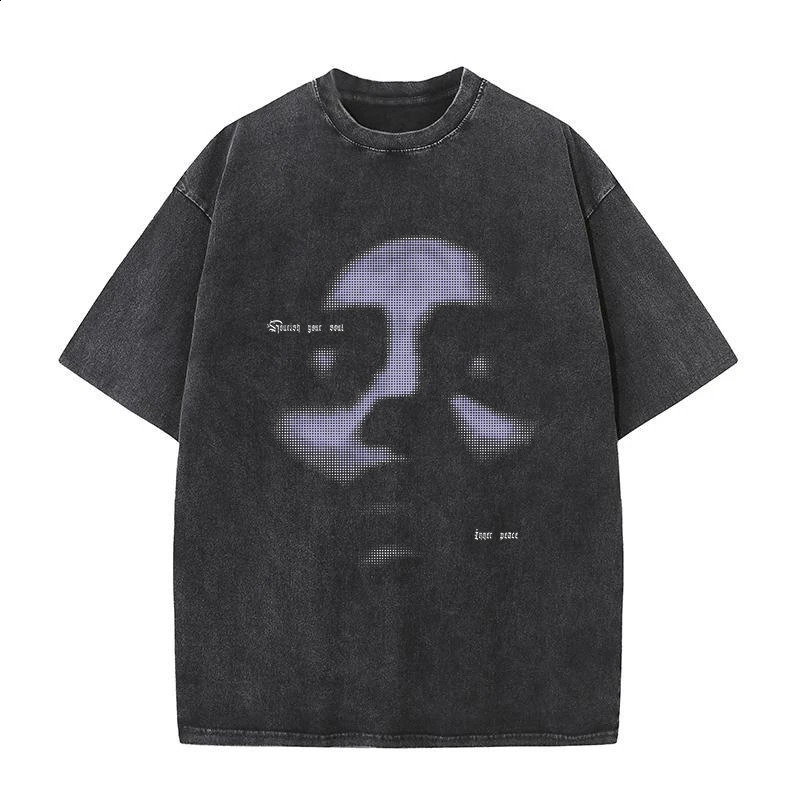 T-shirts imprimées artistiques Abstract Face Imprimé Femmes Men sur les t-shirts de coton lavé de haute qualité surdimensionné surdimension