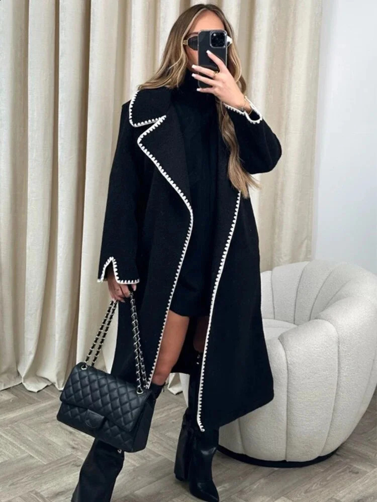 Tossy Lapel Contrast loose fitting womens patchwork work high waisted long sleeved winter 2023 street clothing fashionable jacket 240731