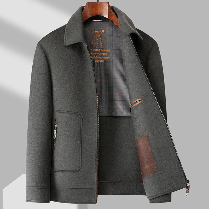Classic autumn and winter detachable duck bottom 100 wool jacket for mens business leisure thick warm windproof 240801
