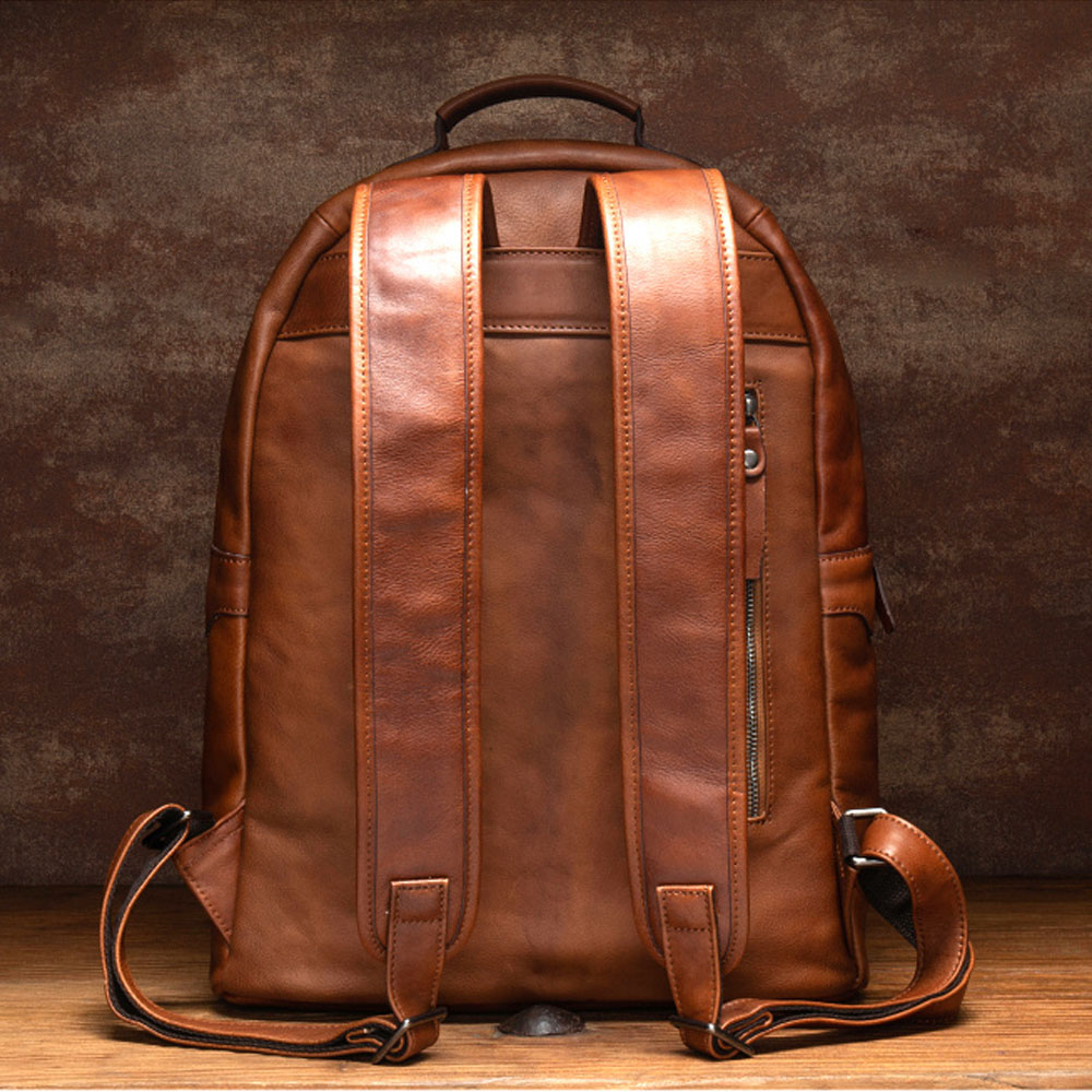 outdoor Backpack NASVA Vintage Genuine Leather Men's Camping School Travel Office Backpack Laptop Bag For 15 6 Inch Sports
