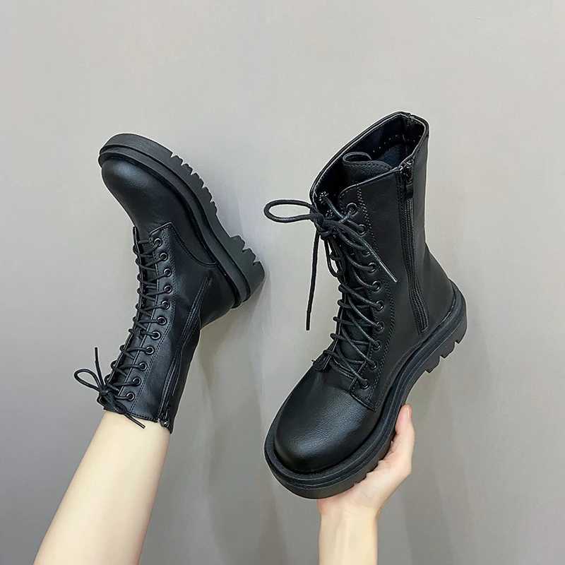High Quality Warm Boots PU White Mid Leg Boots Autumn Winter Motorcycle Boots Fi Fem Thick Heel Platform Botas Fni T241113