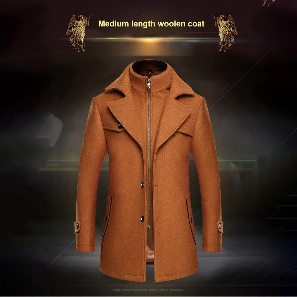 2023 double collar wool coat mens thick plus size trench warm 240801