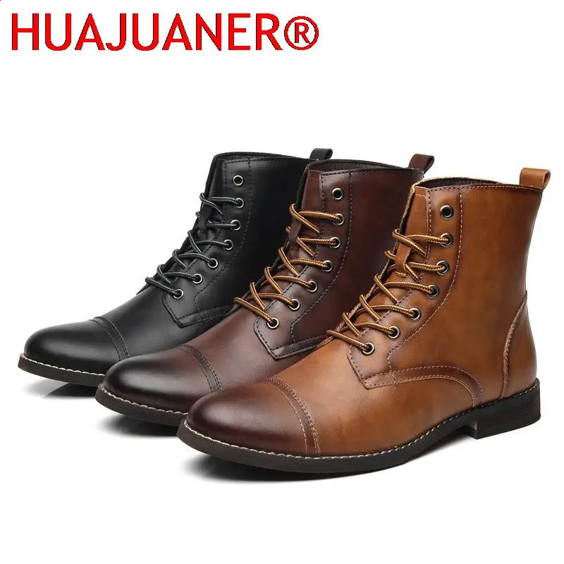 Spring and Autumn Fashion Brown Leather Mens High Boots Pointed Motorcycle Boots Mens Outdoor Waterproof Ankle Boots Large Size 48 240731