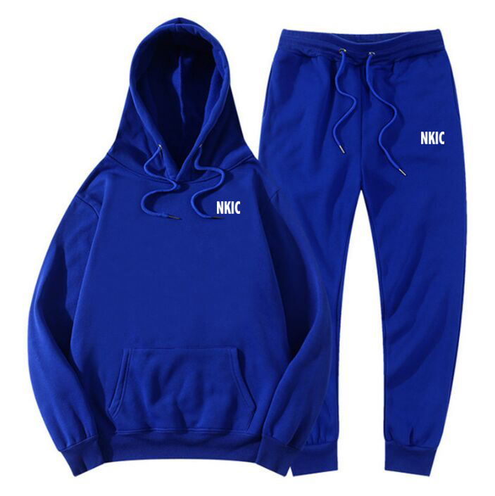 2 Piece Jogger Suits Mens Autumn Long Sleeve letter printed Blue Hoody Coat and Long Sweatpants Male Outdoors Sport Brand Tracksuits
