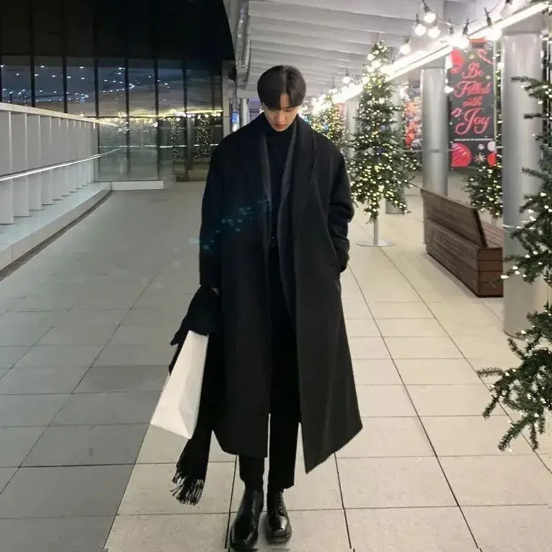 Mens wool jacket mid to long length coat thick winter regular type thin and 240801