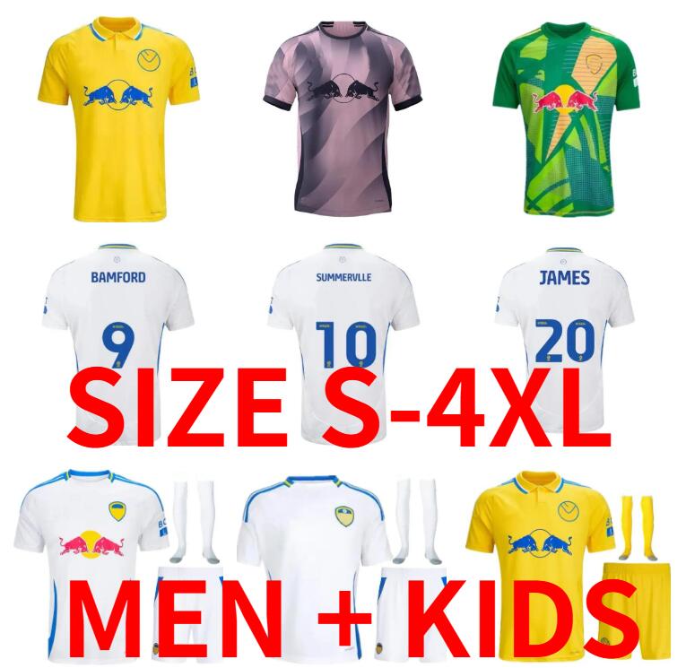 24 25 Bamford Llorente Soccer Jerseys 2024 2025 Adams Aaronson Harrison Sinisterra James Maillots de Football Kids Kit Football Shirt Leeds Unite